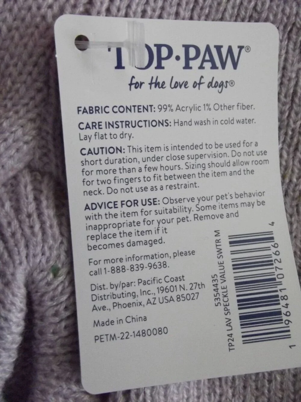 Top Paw Dog Sweater Size Medium Lavender Purple Speckled